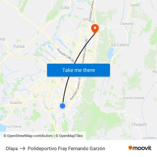 Olaya to Polideportivo Fray Fernando Garzón map