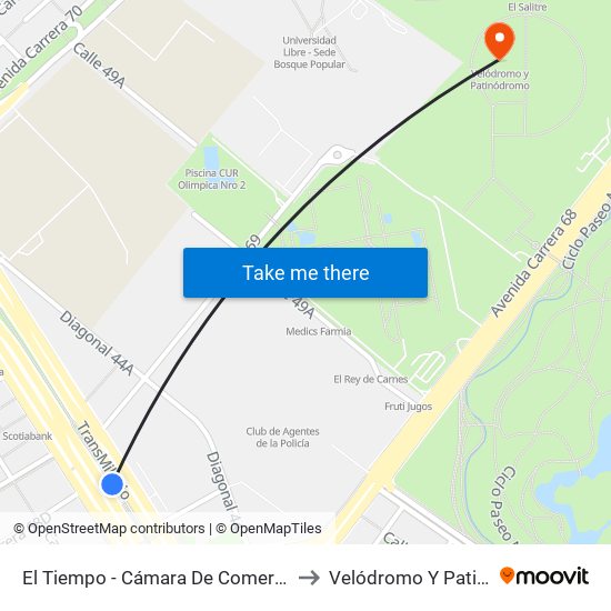 El Tiempo - Cámara De Comercio De Bogotá to Velódromo Y Patinódromo map