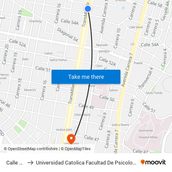 Calle 57 to Universidad Catolica Facultad De Psicologia map