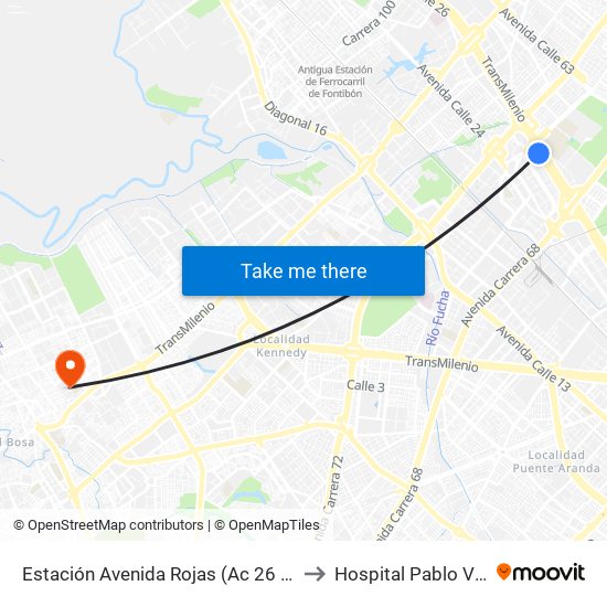 Estación Avenida Rojas (Ac 26 - Kr 69d Bis) (B) to Hospital Pablo VI De Bosa map