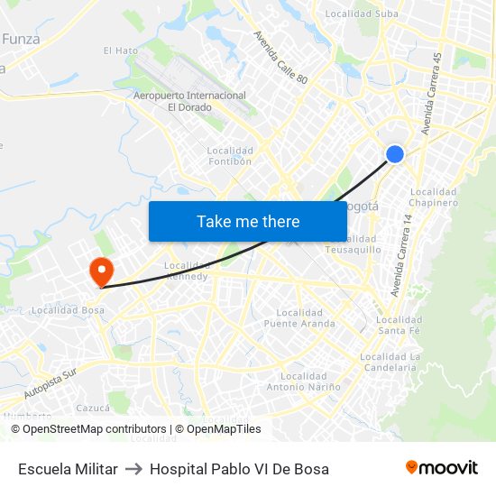 Escuela Militar to Hospital Pablo VI De Bosa map