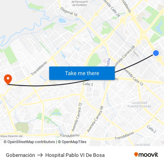 Gobernación to Hospital Pablo VI De Bosa map