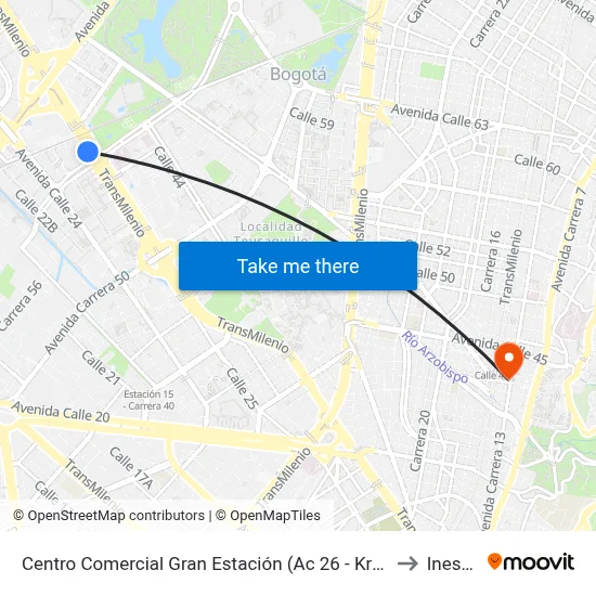 Centro Comercial Gran Estación (Ac 26 - Kr 60) to Inesco map