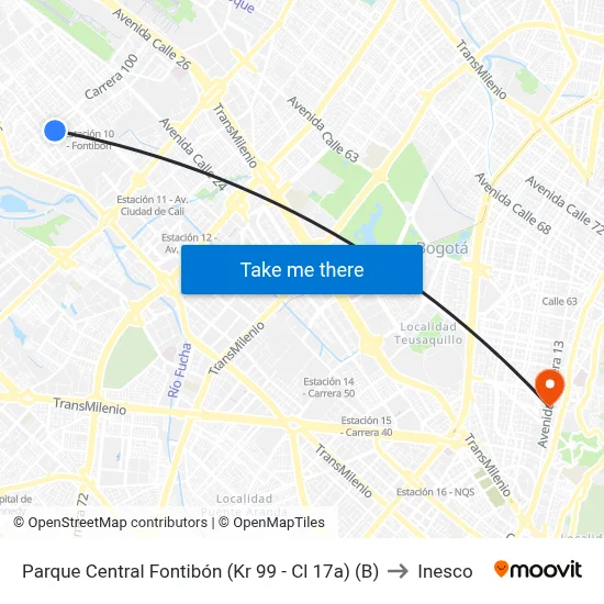 Parque Central Fontibón (Kr 99 - Cl 17a) (B) to Inesco map