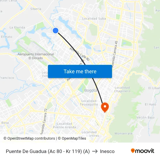 Puente De Guadua (Ac 80 - Kr 119) (A) to Inesco map