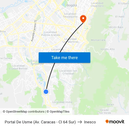 Portal De Usme (Av. Caracas - Cl 64 Sur) to Inesco map