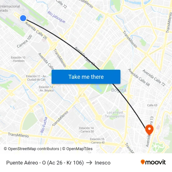 Puente Aéreo - O (Ac 26 - Kr 106) to Inesco map