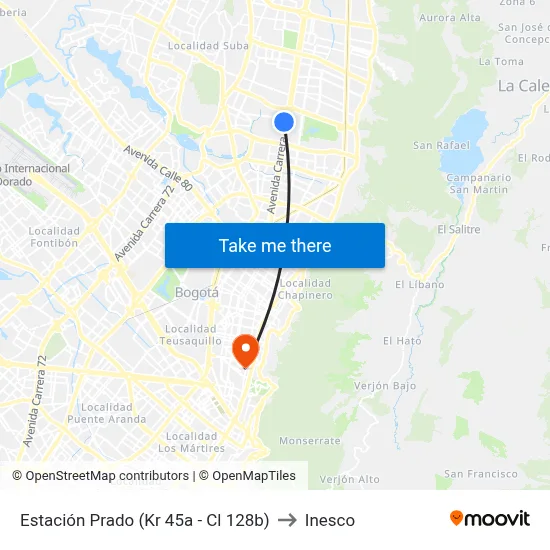 Estación Prado (Kr 45a - Cl 128b) to Inesco map