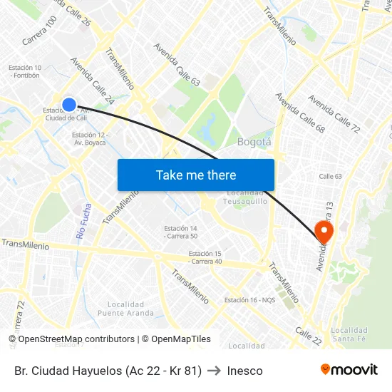 Br. Ciudad Hayuelos (Ac 22 - Kr 81) to Inesco map