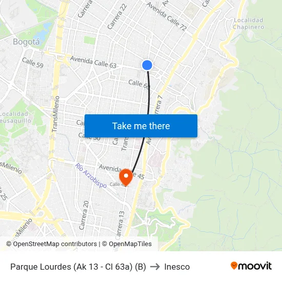 Parque Lourdes (Ak 13 - Cl 63a) (B) to Inesco map