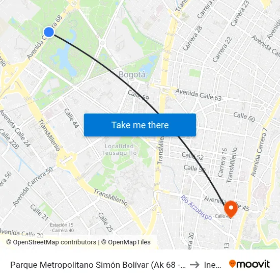 Parque Metropolitano Simón Bolívar (Ak 68 - Cl 49a) (B) to Inesco map