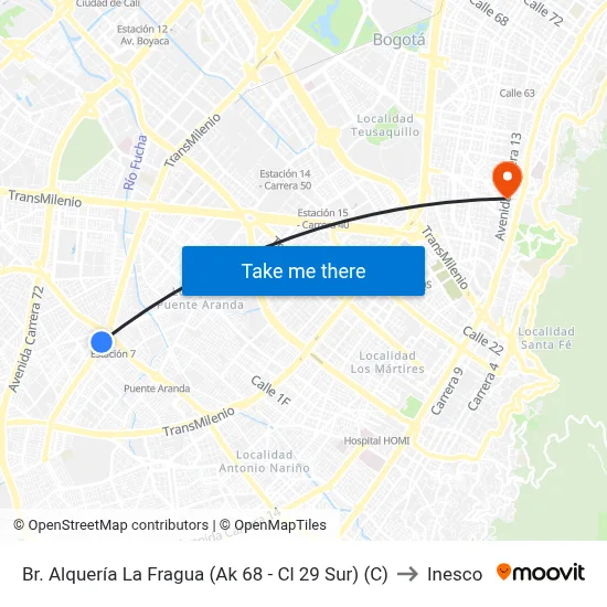 Br. Alquería La Fragua (Ak 68 - Cl 29 Sur) (C) to Inesco map