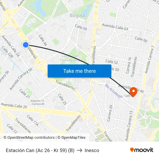 Estación Can (Ac 26 - Kr 59) (B) to Inesco map