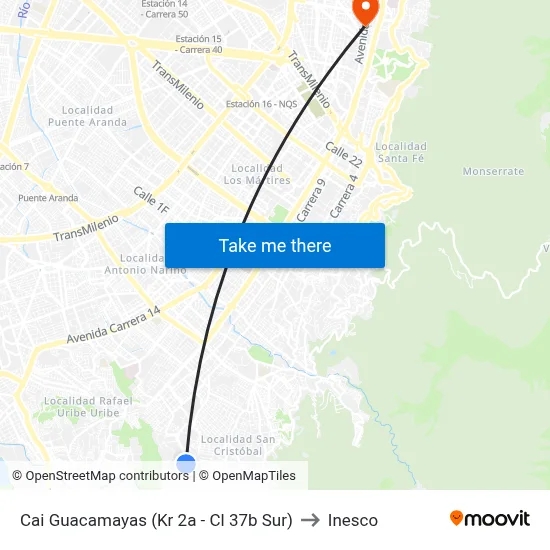 Cai Guacamayas (Kr 2a - Cl 37b Sur) to Inesco map