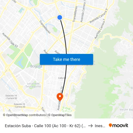 Estación Suba - Calle 100 (Ac 100 - Kr 62) (C) to Inesco map