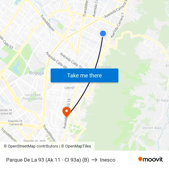 Parque De La 93 (Ak 11 - Cl 93a) (B) to Inesco map