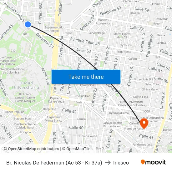 Br. Nicolás De Federmán (Ac 53 - Kr 37a) to Inesco map
