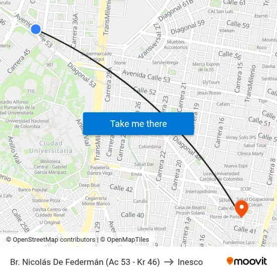 Br. Nicolás De Federmán (Ac 53 - Kr 46) to Inesco map