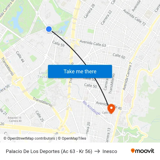 Palacio De Los Deportes (Ac 63 - Kr 56) to Inesco map
