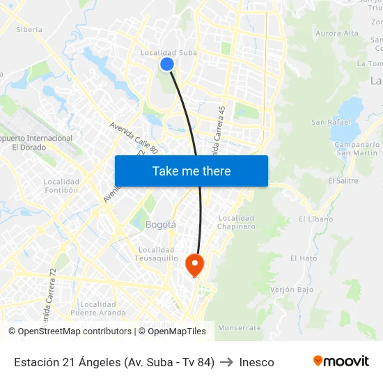 Estación 21 Ángeles (Av. Suba - Tv 84) to Inesco map