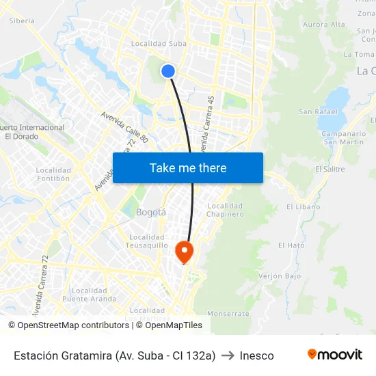 Estación Gratamira (Av. Suba - Cl 132a) to Inesco map