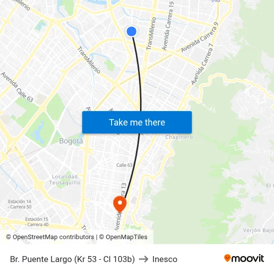 Br. Puente Largo (Kr 53 - Cl 103b) to Inesco map