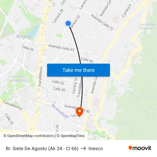 Br. Siete De Agosto (Ak 24 - Cl 66) to Inesco map