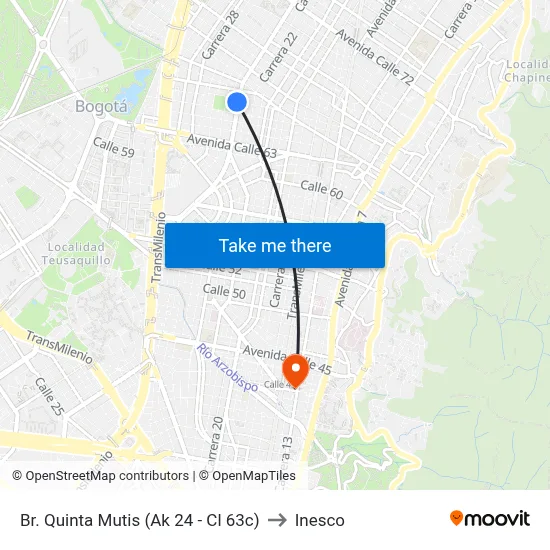 Br. Quinta Mutis (Ak 24 - Cl 63c) to Inesco map