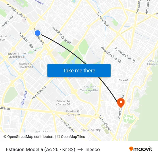 Estación Modelia (Ac 26 - Kr 82) to Inesco map