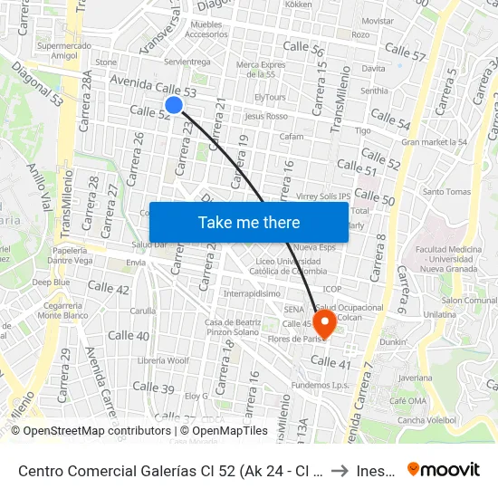 Centro Comercial Galerías Cl 52 (Ak 24 - Cl 52) to Inesco map