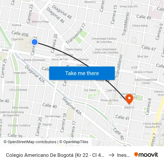 Colegio Americano De Bogotá (Kr 22 - Cl 45a) to Inesco map