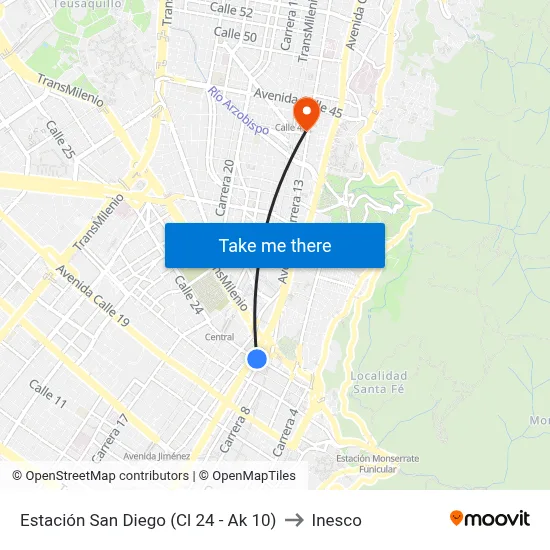 Estación San Diego (Cl 24 - Ak 10) to Inesco map