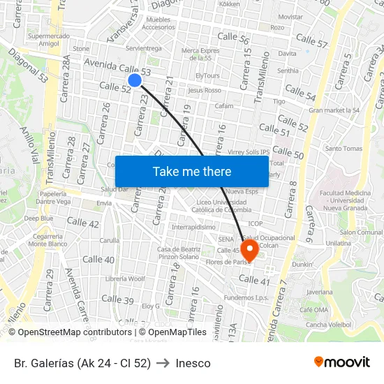 Br. Galerías (Ak 24 - Cl 52) to Inesco map