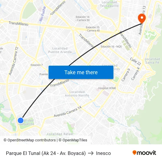 Parque El Tunal (Ak 24 - Av. Boyacá) to Inesco map