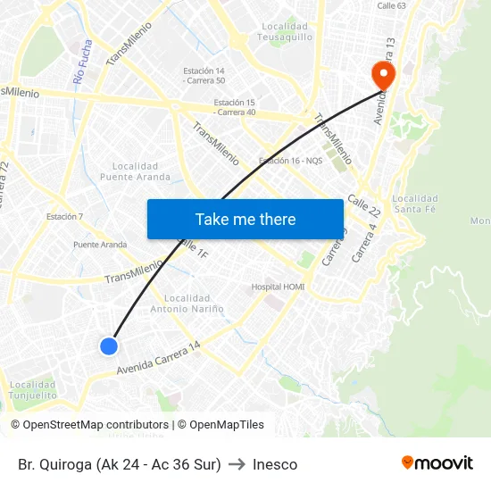 Br. Quiroga (Ak 24 - Ac 36 Sur) to Inesco map