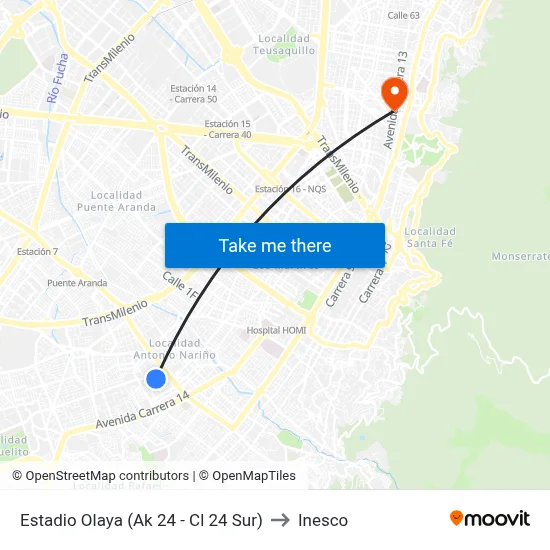 Estadio Olaya (Ak 24 - Cl 24 Sur) to Inesco map