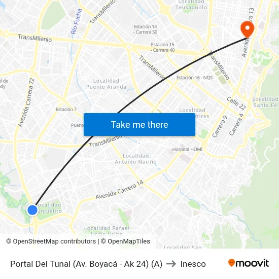 Portal Del Tunal (Av. Boyacá - Ak 24) (A) to Inesco map