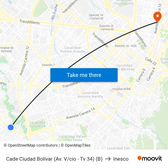 Cade Ciudad Bolívar (Av. V/cio - Tv 34) (B) to Inesco map