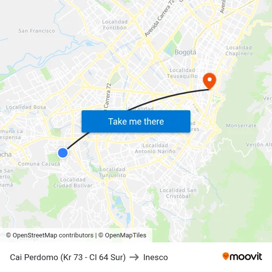 Cai Perdomo (Kr 73 - Cl 64 Sur) to Inesco map