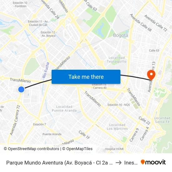 Parque Mundo Aventura (Av. Boyacá - Cl 2a Bis) (A) to Inesco map