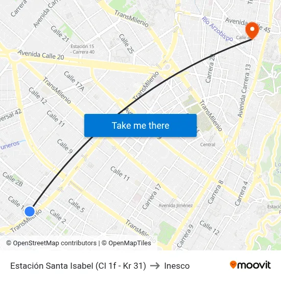 Estación Santa Isabel (Cl 1f - Kr 31) to Inesco map