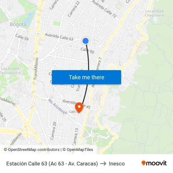 Estación Calle 63 (Ac 63 - Av. Caracas) to Inesco map