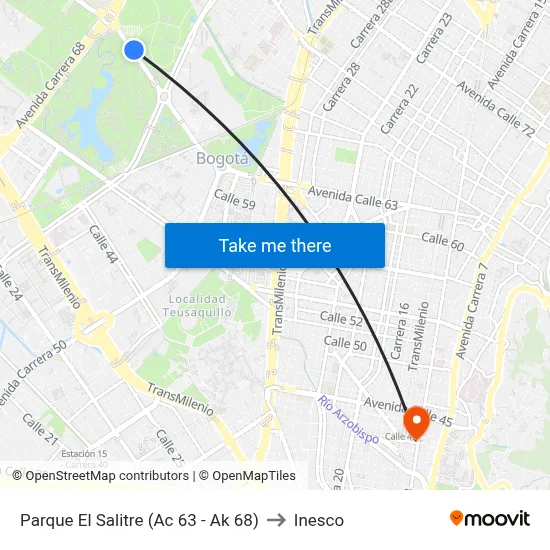 Parque El Salitre (Ac 63 - Ak 68) to Inesco map