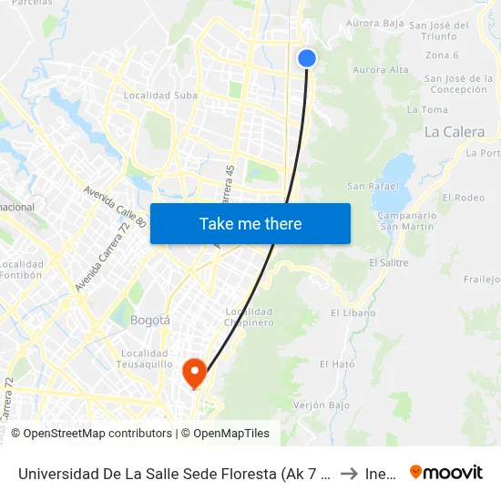 Universidad De La Salle Sede Floresta (Ak 7 - Cl 175) (A) to Inesco map