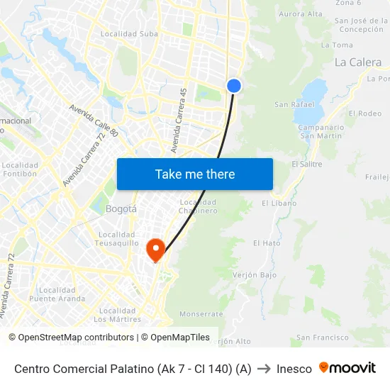 Centro Comercial Palatino (Ak 7 - Cl 140) (A) to Inesco map