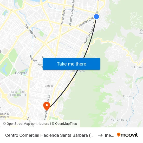 Centro Comercial Hacienda Santa Bárbara (Ak 7 - Cl 113) (A) to Inesco map