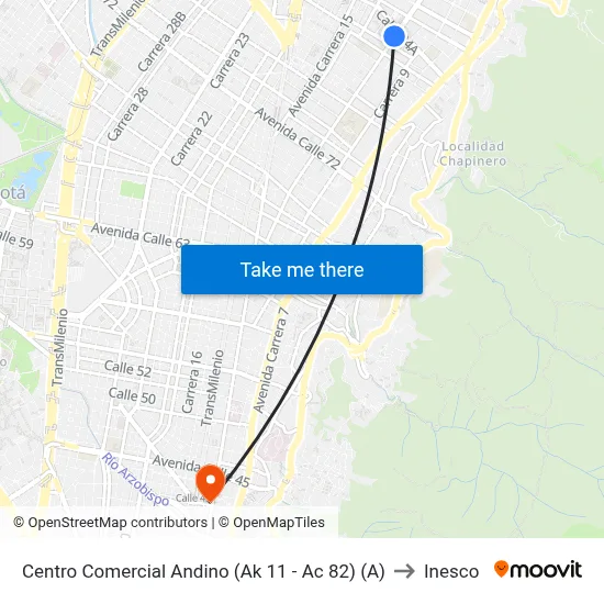 Centro Comercial Andino (Ak 11 - Ac 82) (A) to Inesco map