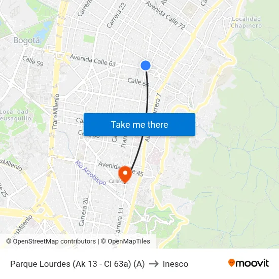 Parque Lourdes (Ak 13 - Cl 63a) (A) to Inesco map