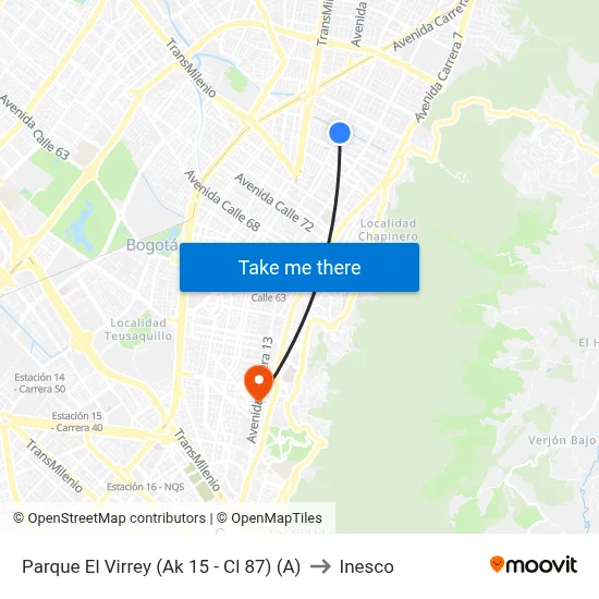Parque El Virrey (Ak 15 - Cl 87) (A) to Inesco map