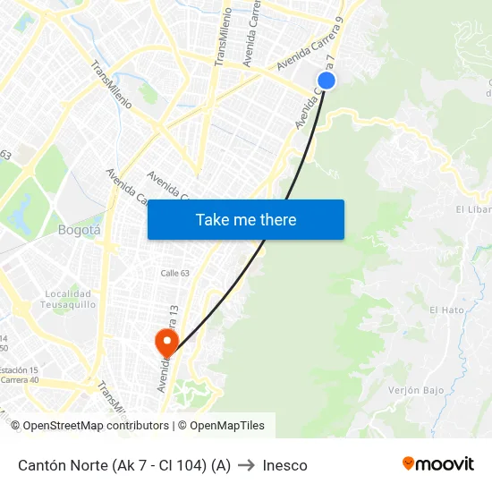Cantón Norte (Ak 7 - Cl 104) (A) to Inesco map